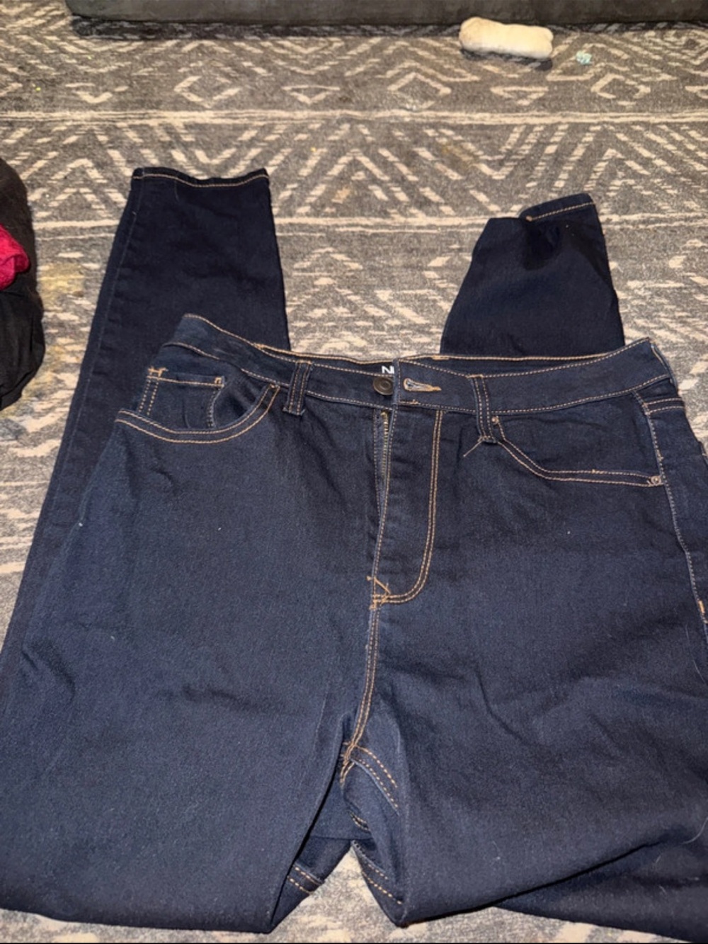 Dark Indigo Skinny Jeans with Contrast Stitching - Unbranded